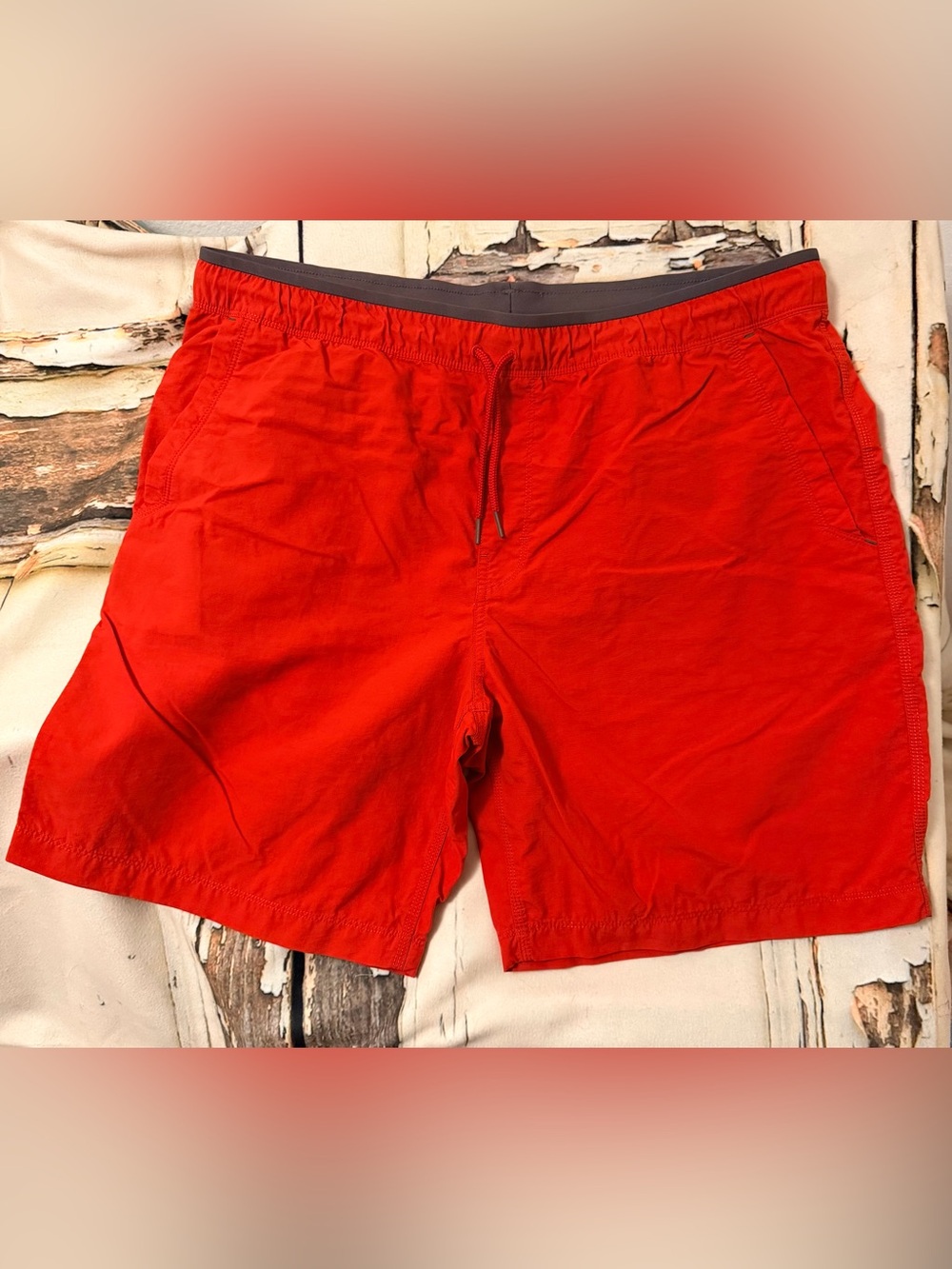 The North Face Red Drawstring Shorts with Gray Waistband